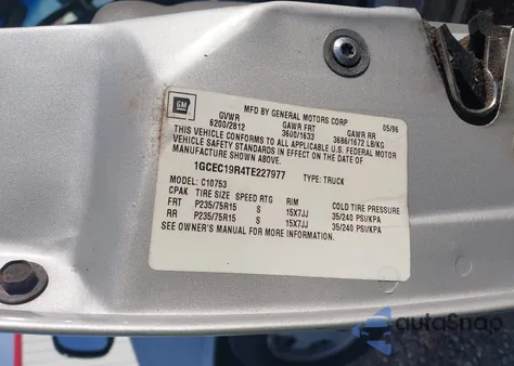 1996 Chevrolet Gmt-400 C1500 from USA, damaged, VIN 1GCEC19R4TE227977